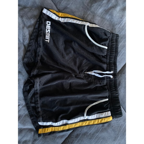 Desmiit Other - Desmiit Mens Mesh Athletic Shorts Black Yellow White Stripe Gym Running XL